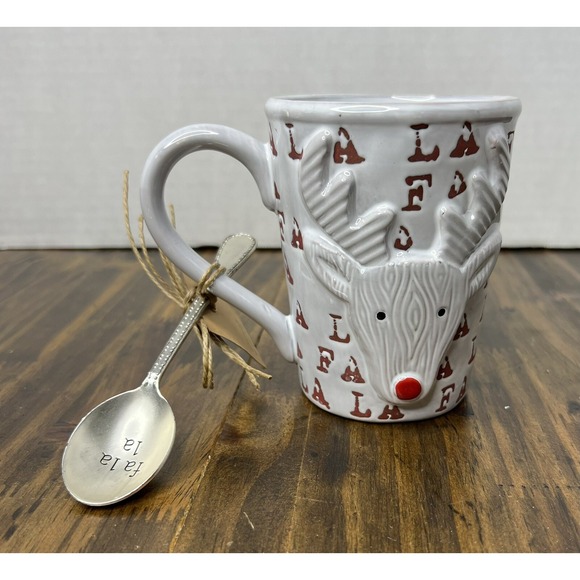 2017 Mudpie Reindeer Fa La La Mug And Spoon - Picture 1 of 9